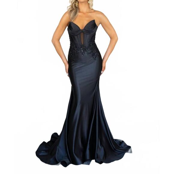 RACHEL ALLAN Dresses & Skirts - NEW RACHEL ALLAN stretch satin jersey prom dress in black